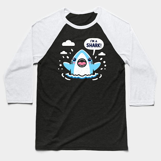 Cheerful I'm A Shark! Distressed Sharky Baseball T-Shirt by SubtleSplit